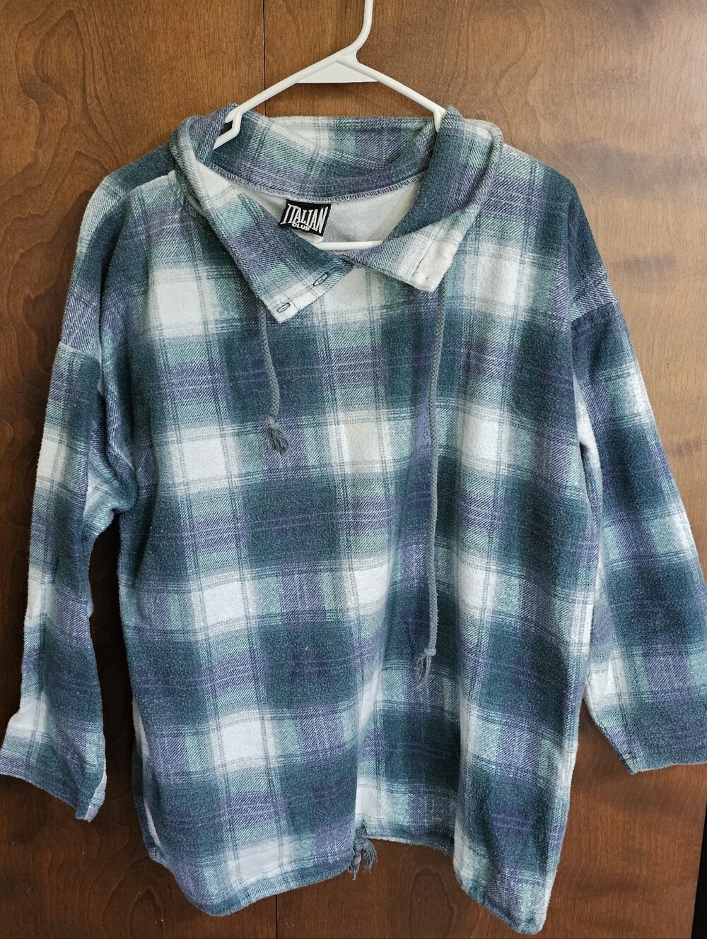 Vintage 90's Italian Club Ladies Sz L Fleece/cotton Plaid Shirt
